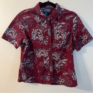 Wrangler Western Red Floral Snap Shirt 100% Cotton Size Medium
